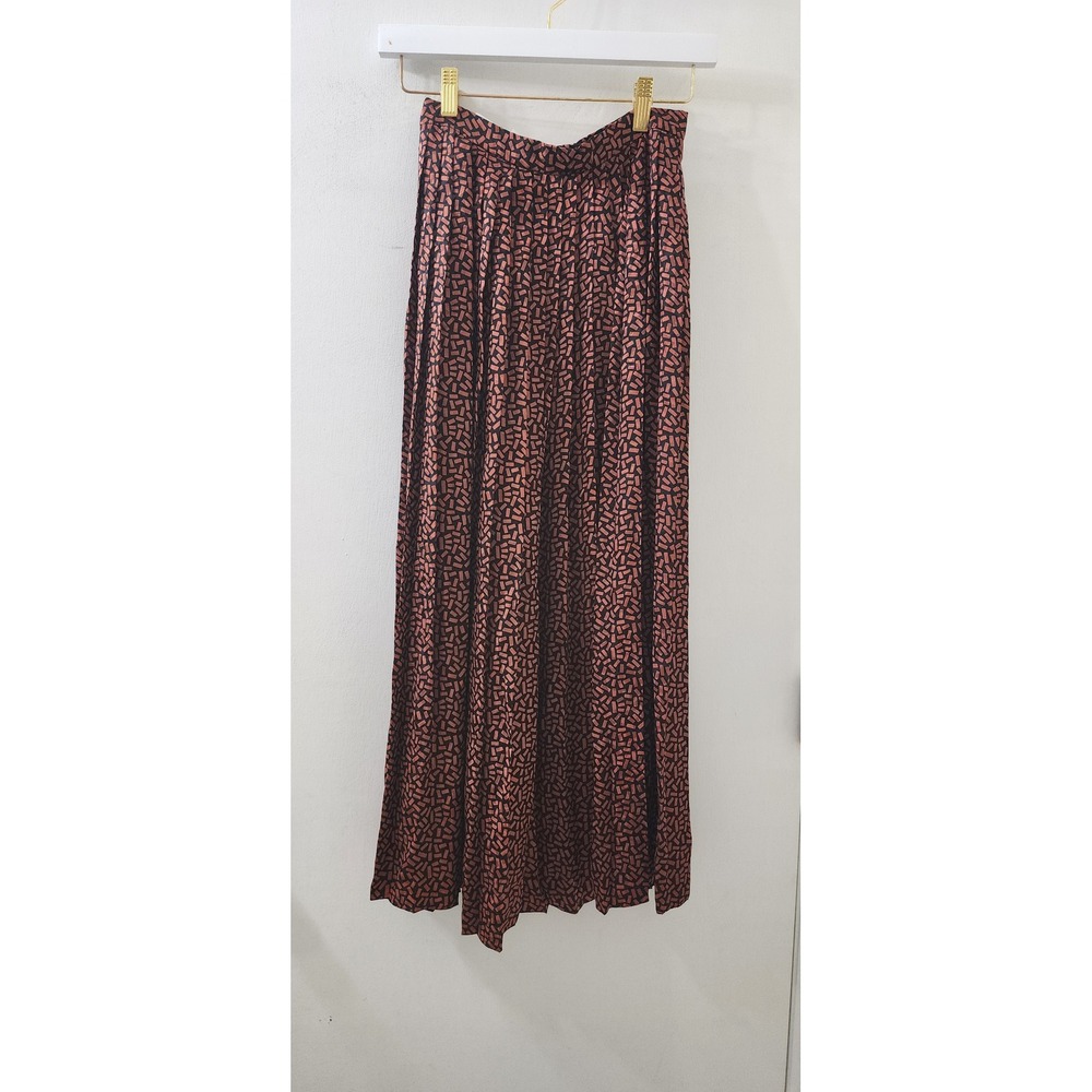 Raul Blanco Vintage 100% Silk Maxi Skirt Orange Black Geometric Print Size 4